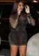 Women mesh See-Through leopard print Top and Bodycon Skirt Two Piece Set