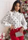 Printed Long Sleeve Bow Tie Shirt Women's Top