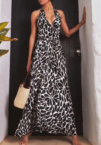 Spring Summer Halter Neck Casual Loose Holidays Women's Long Dress