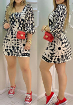 Women's Black Print Short Sleeve Casual Dress