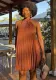 African Women Solid Color Pleated Short Dress