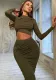 Solid Color Round Neck Irregular Long Sleeve Crop Top Slim Long Skirt Two Piece Set