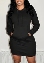 Solid Color Hooded Long Sleeve Casual Dress