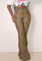 Women Leopard Stretchy Sexy Bell Bottom Pants
