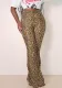 Women Leopard Stretchy Sexy Bell Bottom Pants