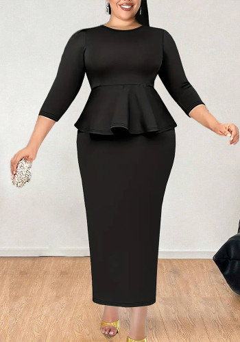 Plus Size Women Elegant Solid Bodycon Dress