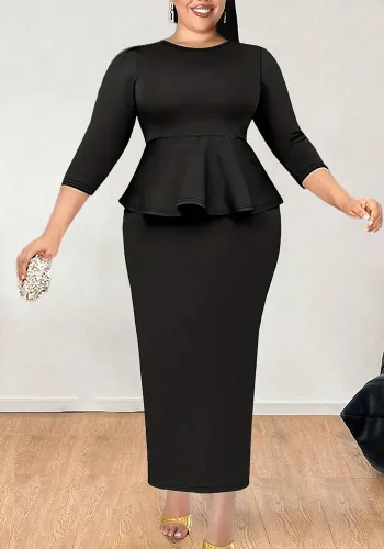 Plus Size Women Elegant Solid Bodycon Dress