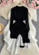 Women French knitting irregular contrasting Patchwork sweater dress