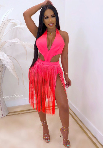 Women Sexy Tassel V-Neck One-Piece swimwear