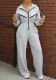 Women Career Solid Hooded Drawstring Zipper Patchwork Jumpsuit