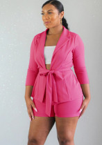 Women Casual Lace-up Blazer and Shorts Two-piece Set