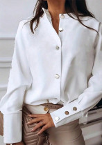 Women autumn Solid Stand Collar long-sleeved shirt