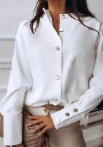 Women autumn Solid Stand Collar long-sleeved shirt