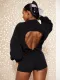 Women Casual Hoodies Long Sleeve Drawstring Backless Top