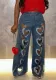 Women Stretchy Hollow Embroidery Heart Print Denim Pants