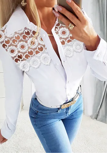 Women Lace Patchwork Long Sleeve Shirt