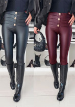 Women Pu-Leather Stretch Pants