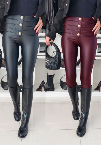 Women Pu-Leather Stretch Pants