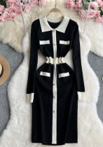 Women contrasting long-sleeved Knitting dress