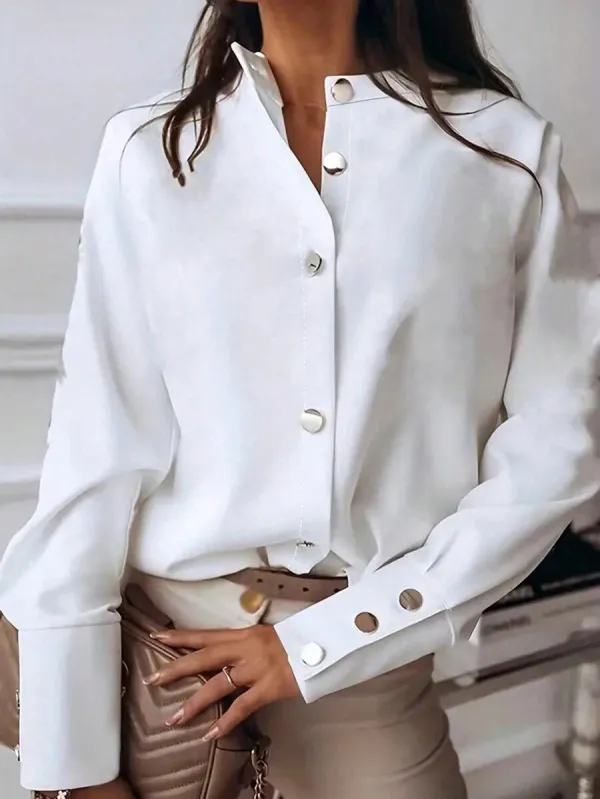 Women autumn Solid Stand Collar long-sleeved shirt