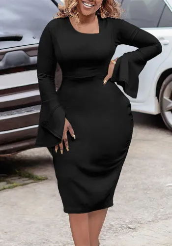 Plus Size Women Career Solid Bodycon Dress