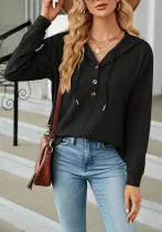 Women Solid hooded button long-sleeved Top