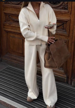 Women Fall Solid Crop Top And Pant Two-piece Set