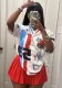 Autumn Loose Print American Sports Casual Short Sleeve Contrast Color T-Shirt Top