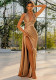Autumn Chic Sexy Halter Slim Pleated Deep V Satin Long Dress
