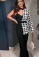 Sexy Printed One-Shoulder Sleeve Elastic Slim Waist Wide-Leg Jumpsuit Two-Piece Suit