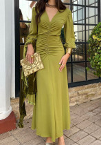 Women's V-Neck Slim Waist Chic Long Dress