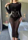 Sexy Lingerie Long-Sleeved Transparent Hollow Sexy Fishnet Nightdress