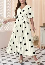 Plus Size Women Polka Dot Printed Pleated Dress