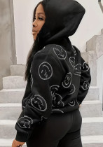 Women Autumn and Winter Trendy Printed Zipper Hoodies