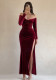 Women Off Shoulder Sexy Slit Velvet Dress