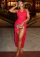 Women solid sleeveless v-neck fishtail skirt