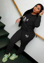 Women autumn and winter casual sports printed Hoodies and Pant two-piece set