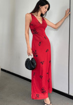 Women Sexy V Neck Printed Strap Dress