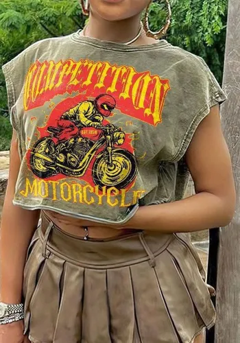 Women Summer Casual Sleeveless Printed T-shirt
