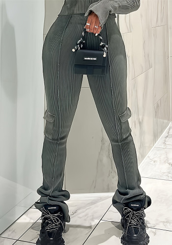 Women Autumn and Winter Elastic Patch Pocket Pants