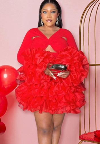 Women Party Party Sexy Hollow Ruffle Dress