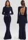 Women autumn solid elegant backless long sleeve dress