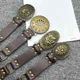 Western Denim Style Metal Ring Buckle Belt Retro Rivet Vintage Decorative Wide Belt Accessories