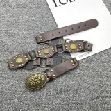 Western Denim Style Metal Ring Buckle Belt Retro Rivet Vintage Decorative Wide Belt Accessories