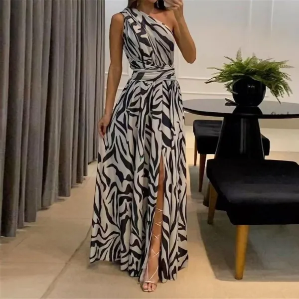 Winter Women's Fashion Slash Shoulder Sexy Slim Split Chic Dress