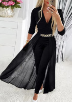 Winter Women's Sexy V-Neck Long-Sleeved Slim Waist Casual Jumpsuit
