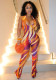 Women Winter Halter Neck Sleeveless Print Jumpsuit