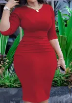 Plus Size Women Solid Bodycon Dress