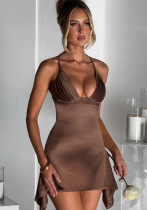 Summer Sexy V-Neck Low Back Solid Color Women's Strap Short Dress