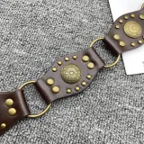 Western Denim Style Metal Ring Buckle Belt Retro Rivet Vintage Decorative Wide Belt Accessories